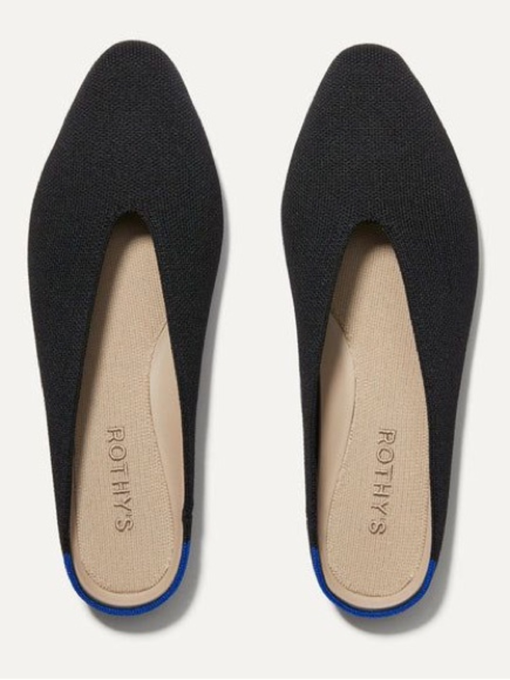 Rothys Almond Demi Mules Black Solid Slide Flat Shoe Womens Size 7 Machine Wash